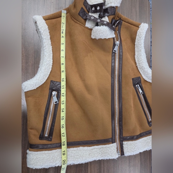 Mark Edwards Studio Brown and Cream Shearling Lined Aviator Vest Size S - Picture 6 of 10